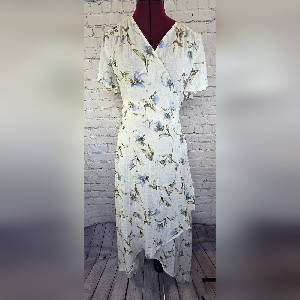 Floral White and Blue Dress